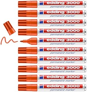 edding 3000 permanent marker - red, blue, green, yellow, black - set of 5 basic colours - round nib - quick-drying permanent marker - waterproof - for cardboard, plastic, wood, metal, glass