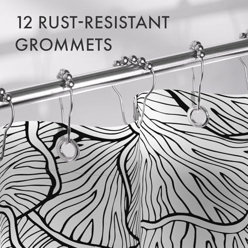 Image of AmazerBath Black and White Shower Curtain, Bathroom Shower Curtain with 12 Shower Curtain Hooks, Rustic Fabric Black and White Shower Curtain Set, 72x72 Inches