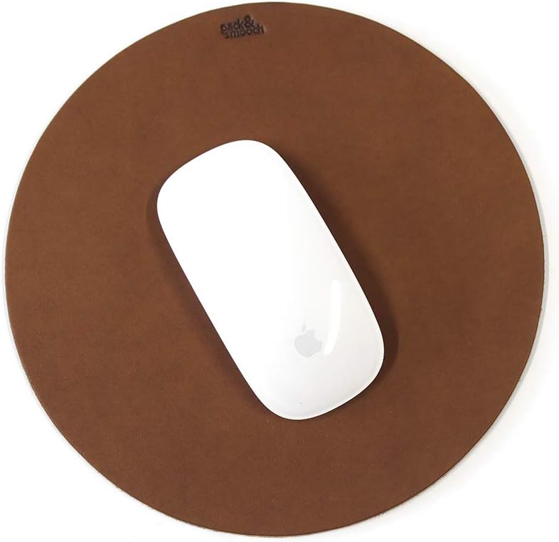 Pack & Smooch Leather Mouse Pad with Anti-Slip Natural Rubber Backside- Vegetable Tanned Leather Light Brown