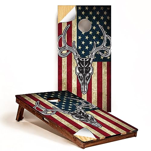 GRAPHIX Express - C201 American Flag Deer - Patriotic Cornhole Board Wrap - Laminated Weatherproof Vinyl Decal - Easy Bubble-Free Application - Stickers Dimensions: 2' x 4' - Set of 2