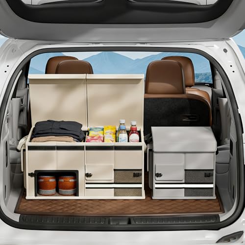 Caja organizadora para maletero de coche con base antideslizante, resistente al desgaste, duradera y fuerte capacidad de carga, múltiples compartimentos, organizador para maletero con compartimento