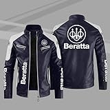 TOOLJSOOT Herren Lederjacke Motorradjacke PU Jacke mit Beratta Druck hoher Kragen Sweatshirt Warme Jacke -A ||2XL