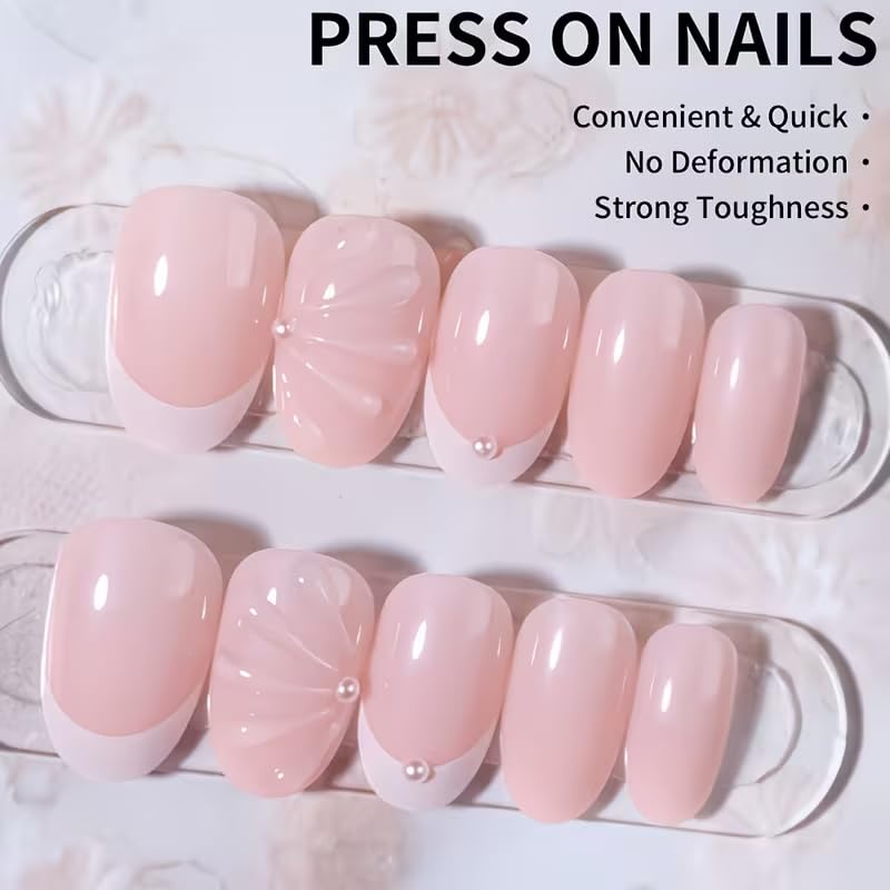 Short Press on Nails - Glossy Nude Pink French Tips