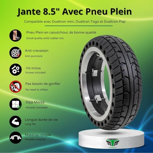 M365Lyon - Aluminium Felge, Schwarz, 8,5 x 2 Zoll, kompatibel mit Dualtron Mini, Togo und Pop Scooter, Elektro-Scooter-Rad