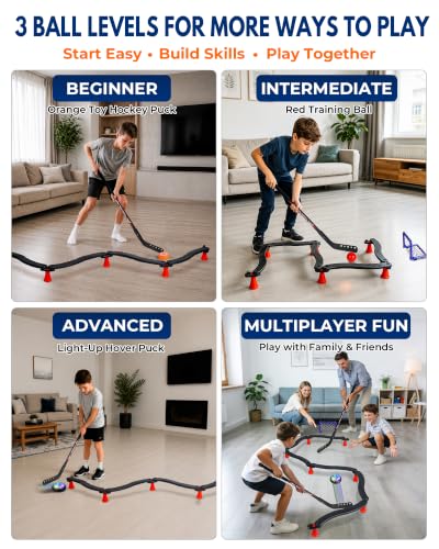 Image of Hockey Stick Handling Trainer - Adjustable Hockey Training Equipment Set with Hover Soccer Ball, Mini Goal & Sticks - Improve Skills & Coordination for Kids & Teens