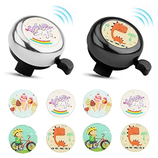 2 Piezas Timbre de Bicicleta Infantil Campana de Bicicleta con 8 Pegatinas Reemplazables Campana de Ciclismo, Fuerte, Sonido Claro, para la mayoría de Las Bicicletas