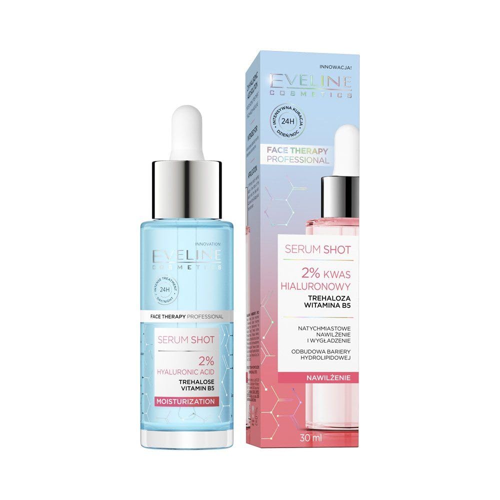 Eveline Cosmetics Face Therapy Professional Hydrating Serum with 2% Hyaluronic Acid for Face, Neck & Décolleté - Moisturizing & Anti-Aging Treatment - 30ml