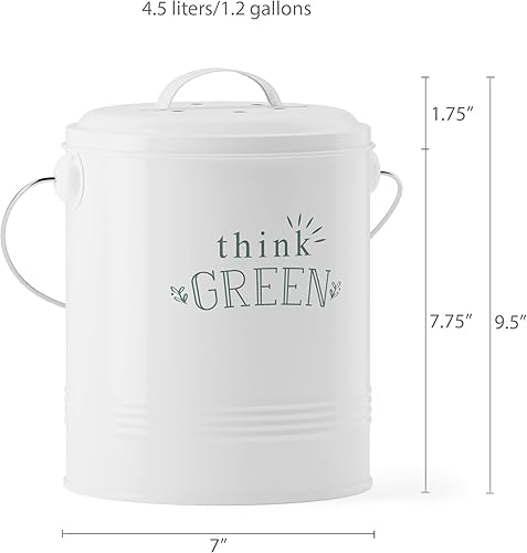 Miniatura 4 de Barnyard Designs Contenedor de compostaje para encimera de cocina, compostador de encimera de 1.2 galones con filtros extra absorbentes de olores y