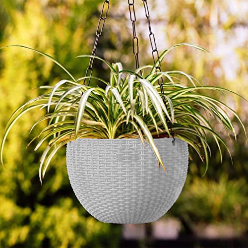 Image of Kuber Industries Set of 5 Plastic Hanging Flower Pot for Balcony & Railing | Planters for Home-Lawns & Gardening | (Flowers not Included) (White) 53KM3838