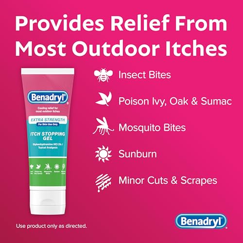 Image of Benadryl Extra Strength Anti Itch Relief Gel, 2% Diphenhydramine HCl, Relief from Insect Bites, Sunburn & More, Great for Camping Essentials, 3.5 fl oz (Pack of 2)