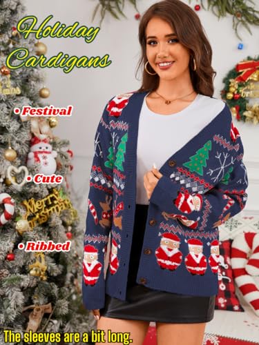 Navy Santa and Reindeer Fair Isle Cardigan for Women - Image 4