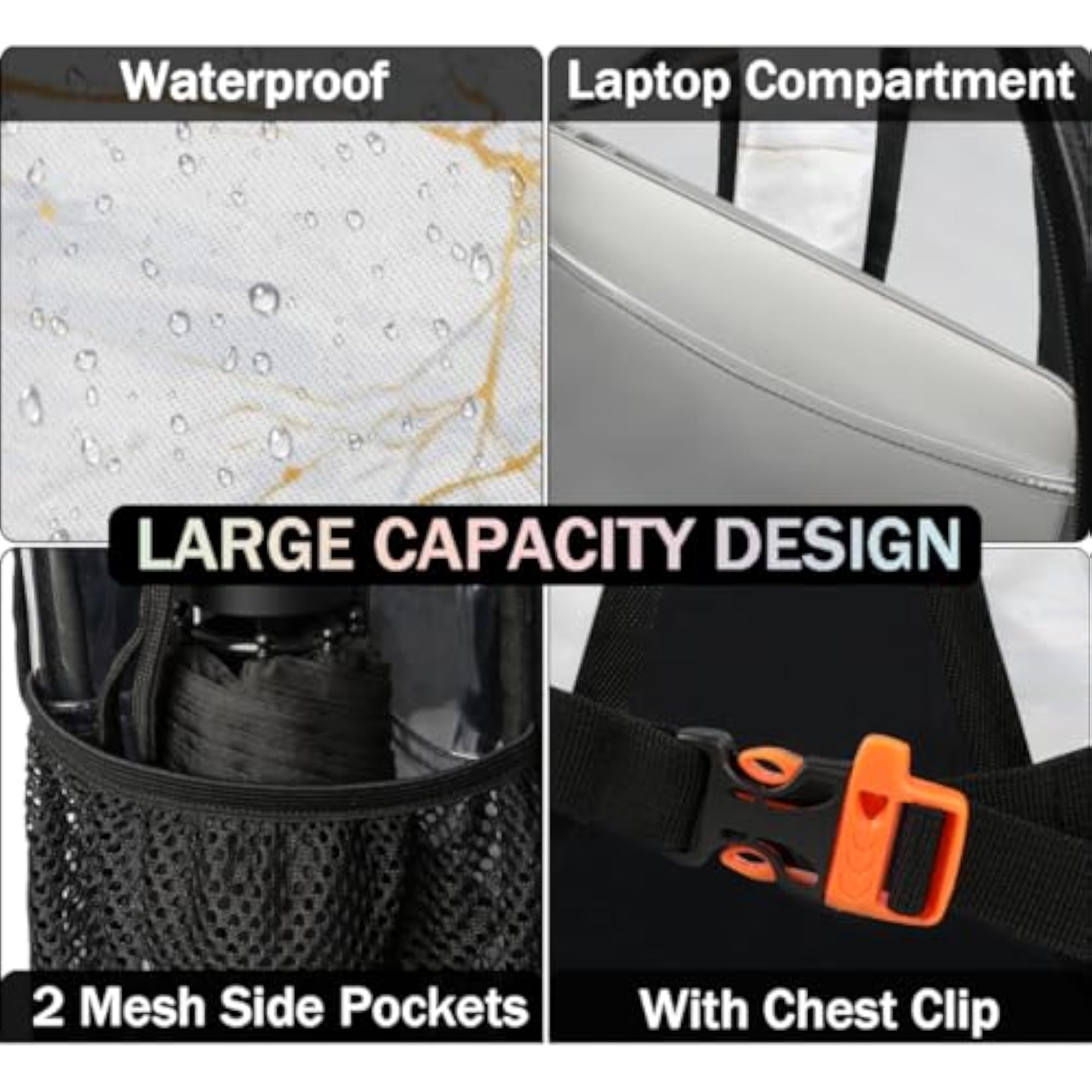 White Marble Heavy Duty Transparent Backpack