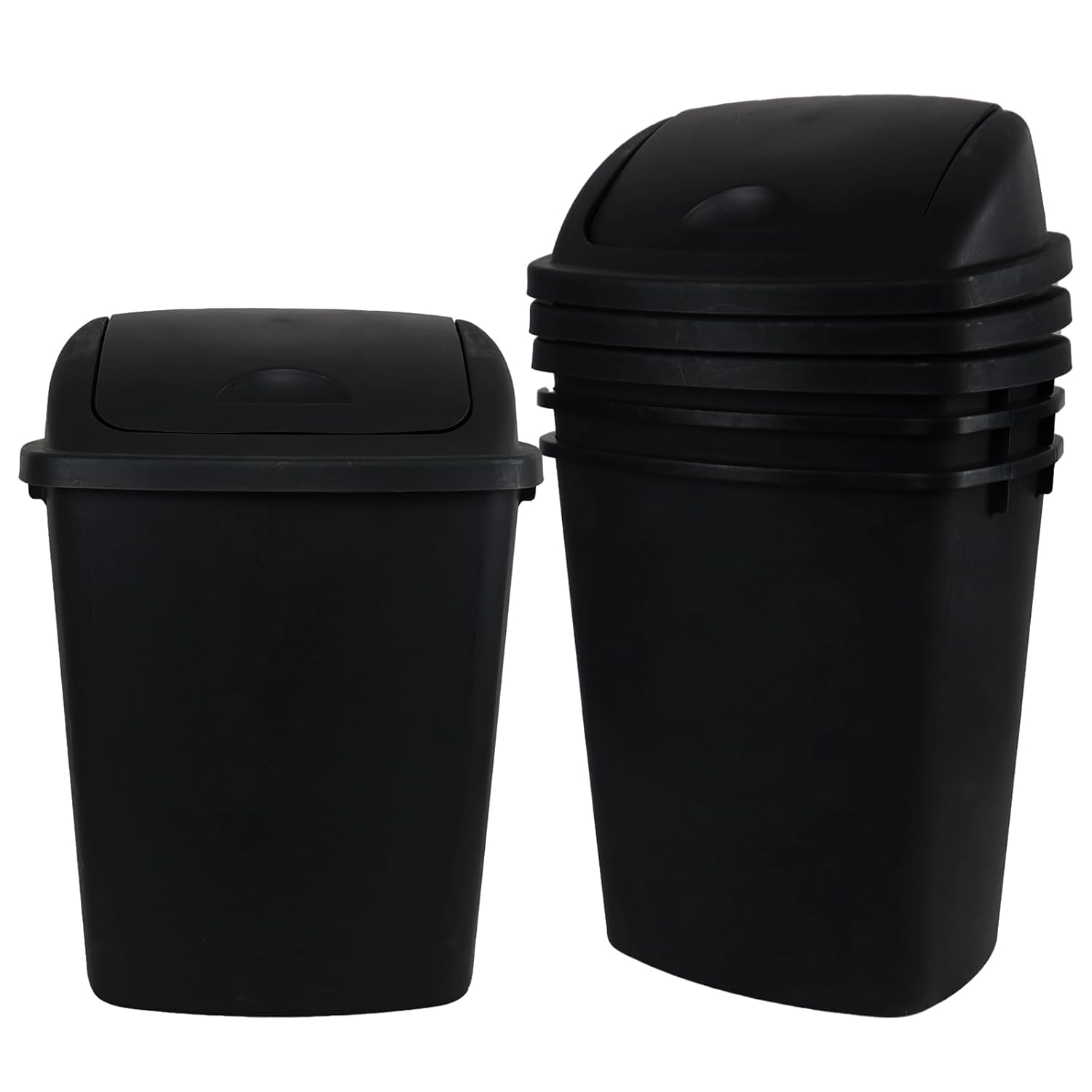 Ramddy 6 Gallon Kitchen Swing Top Garbage Can, 4-Pack Plastic Trash Can with Swing Lid, Black