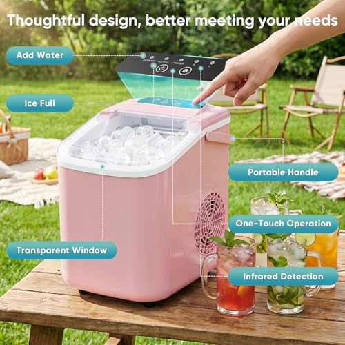 Image of DUMOS Ice Maker Countertop, Ice Machine with Portable Handle, Basket and Scoop, 26lbs Daily, 9 Bullet Cubes in 6-8 Mins, Auto-Cleaning for Home, Kitchen, Office, Outdoors, RV Camping
