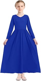 Girls Long Sleeve Praise Dance Dress V-Neck Liturgical Worship Dance Costumes Swing Lyrical Dancewear