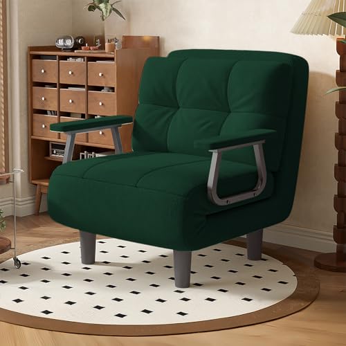 Fabulcozy Canapé Velours Côtelé Convertible 1 Place - Fauteuil Convertible avec Coussin et Accoudoirs Métal