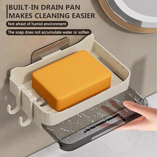 Image of Wall Mounted Soap Box with Flip Cover and Drain Tray | Detachable Inner Support | Adhesive Sticker Installation | ABS Soap Holder for Bathroom (2 in 1 Soap Holder)