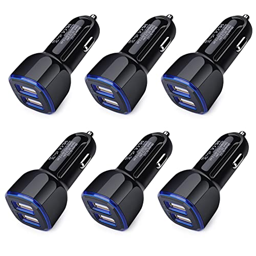 6Pack Fast Charge Dual Port Lighter Plug USB Adapter, 12 Volt USB Outlet for iPhone 15 14 13 12 11 Pro Max 10 SE XR XS X 8 7 Plus 6, iPad, Samsung Galaxy S23 S22 S21 S20 S10 S9