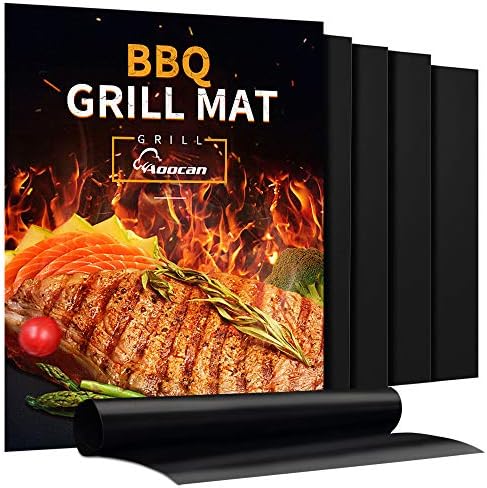 Aoocan Grill Mat - Set of 5 Heavy Duty Grill Mats Non Stick, BBQ Outdoor Grill & Baking Mats - Reusable, Easy to Clean Barbecue Grilling Accessories - Work on Gas Charcoal Electric - Extended Warranty