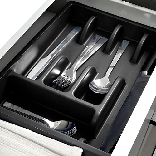 Vilde Drawer Insert Cutlery Tray Cutlery Tray Cutlery Organiser Kitchen Organiser with 5 Compartments Black 36 x 25.5 x 6 cm - Image 2