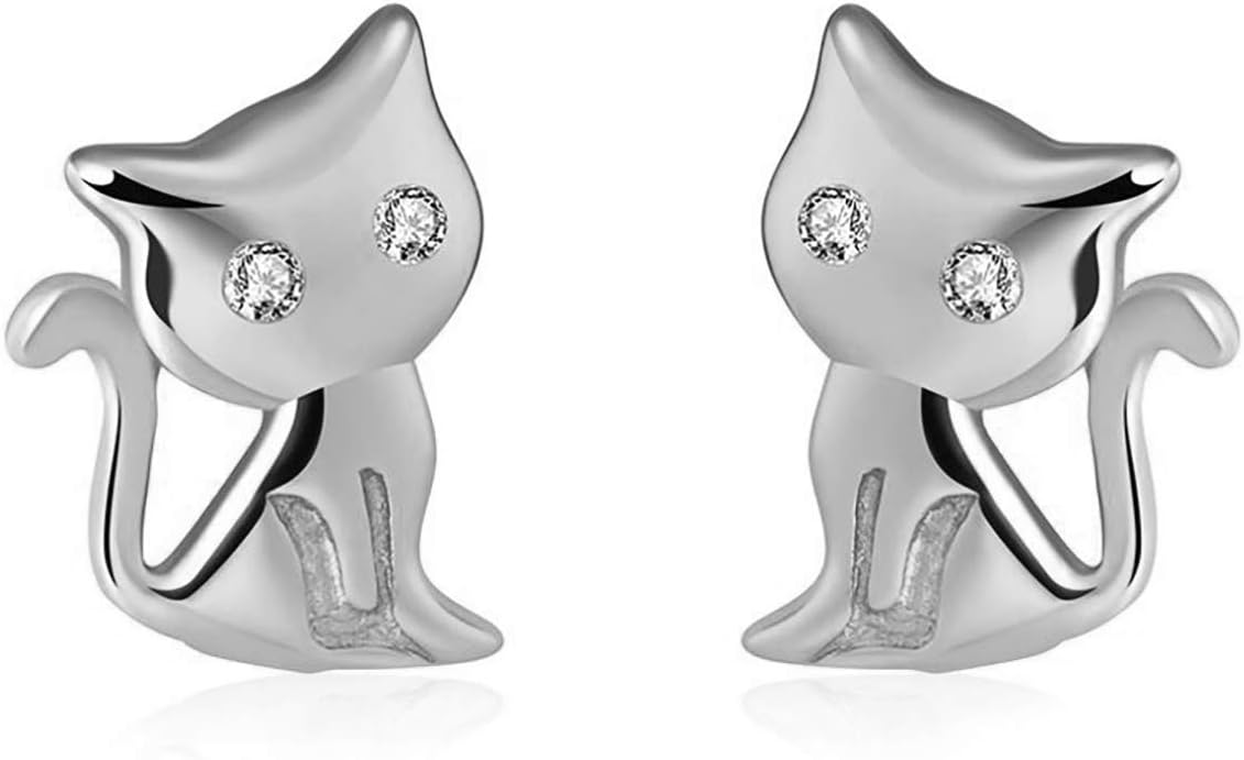 Cat Stud Earrings for Women Kitty Kitten Rose Gold over Sterling Silver Earrings for Her