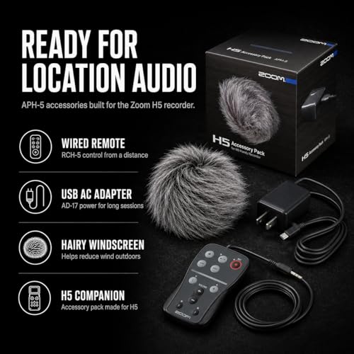 Image of Zoom H5 Handy Recorder Bundle with APH5 Accessory Pack with Remote Controller, USB-Type AC Adapter and Hairy Windscreen (H5 + APH5 Accessory Pack)