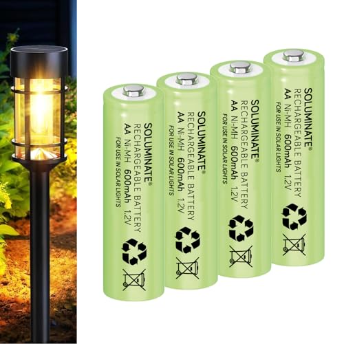 SOLUMINATE AA Rechargeable Solar Light Batteries 1.2V 600mAh NiMH (4-Pack)