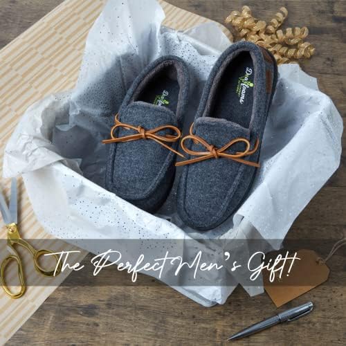 Dearfoams Men's Woodstock Energy Return Comfort Indoor/Outdoor Memory Foam Moccasin with Tie Slipper, Wool Blend Grey, Small | Image 1