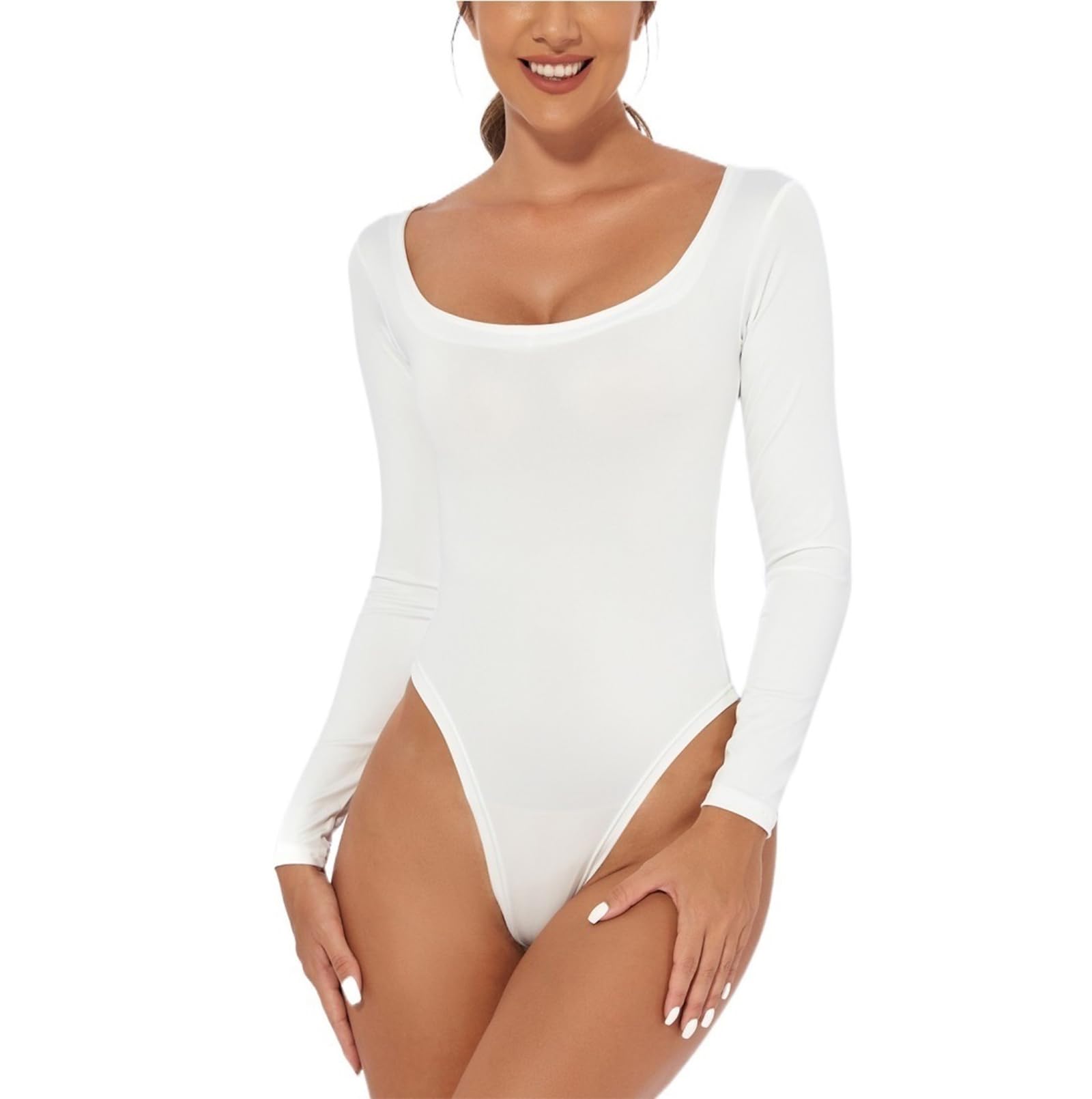 LYGBAOFUL Damen-Body mit quadratischem Ausschnitt und Langen Ärmeln, Basic, schmale Passform, leichtes Oberteil, sexy Body, Anzü, Hemd für Herbst und Winter
