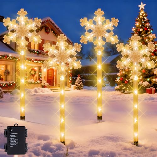 LED Gartenstecker 4er Set,Acryl Weihnachtsbeleuchtung Außen,Garten...