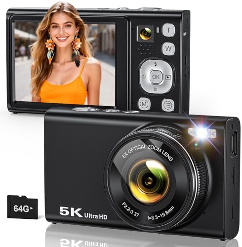 5K Digital Camera for Photography with 6X Optical Zoom, Autofocus 96MP Vlogging Camera for YouTube Video with Dual-Lens, Compact Point and Shoot Travel Cameras for Beginners with 64GB Card & Flash 5K Digital Camera for Photography with 6X Optical Zoom, Autofocus 96MP Vlogging Camera for YouTube Video with Dual-Lens, Compact Point and Shoot Travel Cameras for Beginners with 64GB Card & Flash