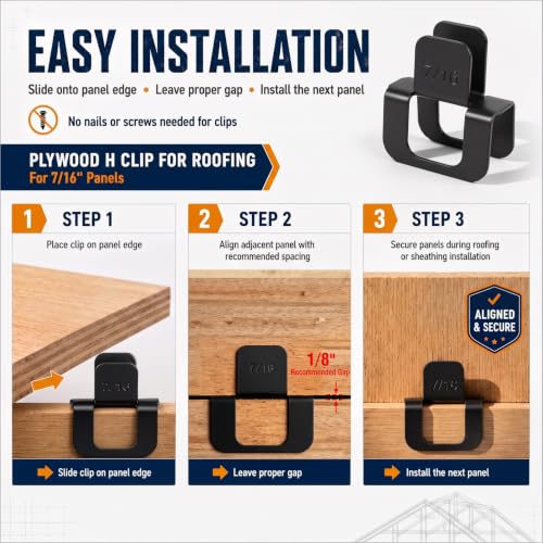 Image of Shimeyao 150 Pcs Plywood H Clips for Roofing 7 /16 Inch Panel Plywood Sheathing Clip Steel Box Clamps Panel Edge Sheathing Clamps Quick Installation Hot Dipped Galvanized for Extended Life