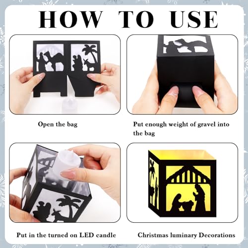 Image of HOWAF 6pcs Nativity Christmas Luminary Boxes with 6 Lameless LED Candles, Jesus Christmas Luminary Candle Boxes for Religious Christmas Jesus Birthday Xmas Party Decor Paper Lanterns Boxes with Lights