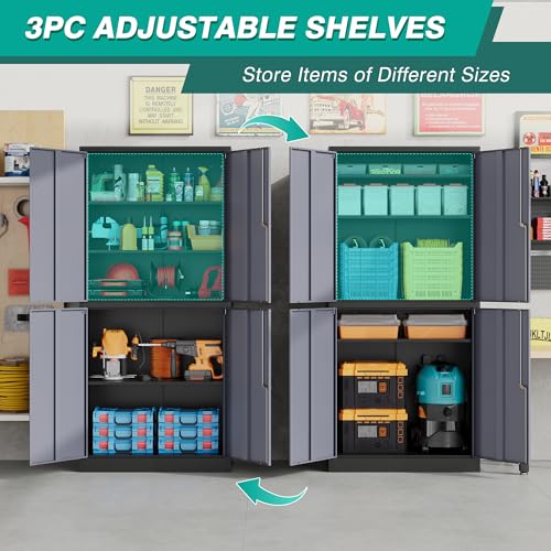 Image of SISESOL Metal Storage Cabinets with Doors and Shelves,71 inch Metal Garage Storage Cabinet with Lock,Gray Steel Cabinet with Locking Doors,4 Door Lockable Storage Cabinets for Garage,Home,Office