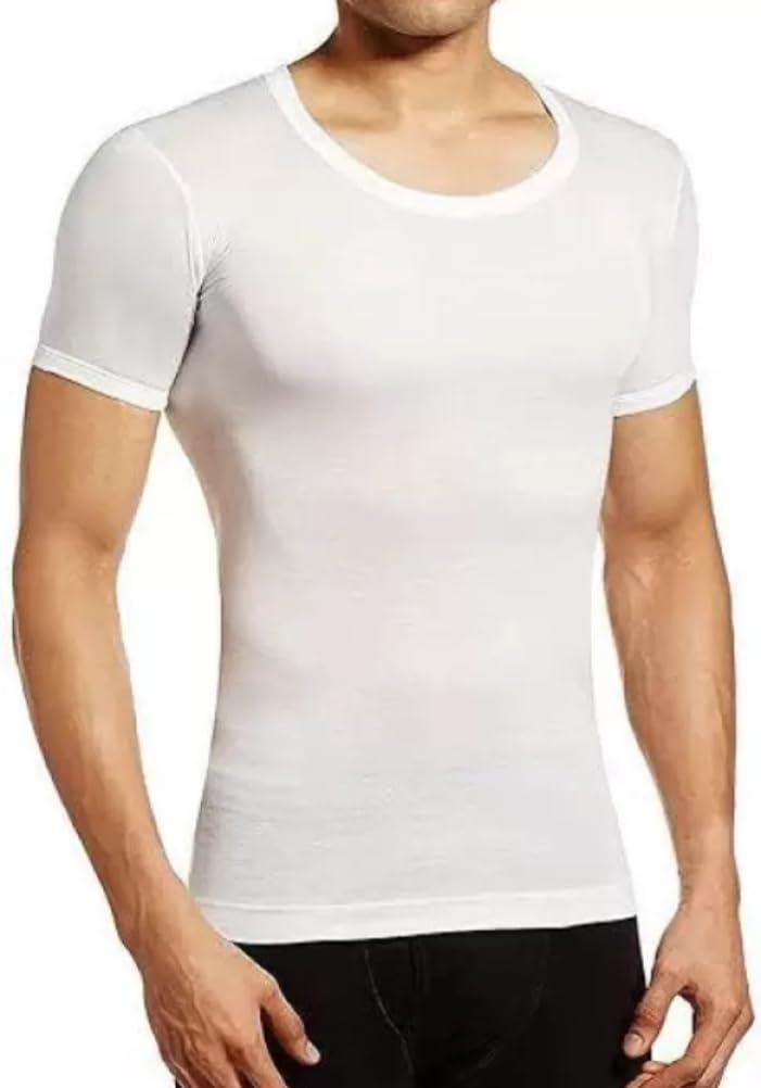 Vest (Baniyan) for Men - With Sleeves, White, Made of 100% Cotton Fabric Which is Sweat Absorbing, Stretchable and Breathable. Pack of 1 Vest. Size: 46 (115 CM.)