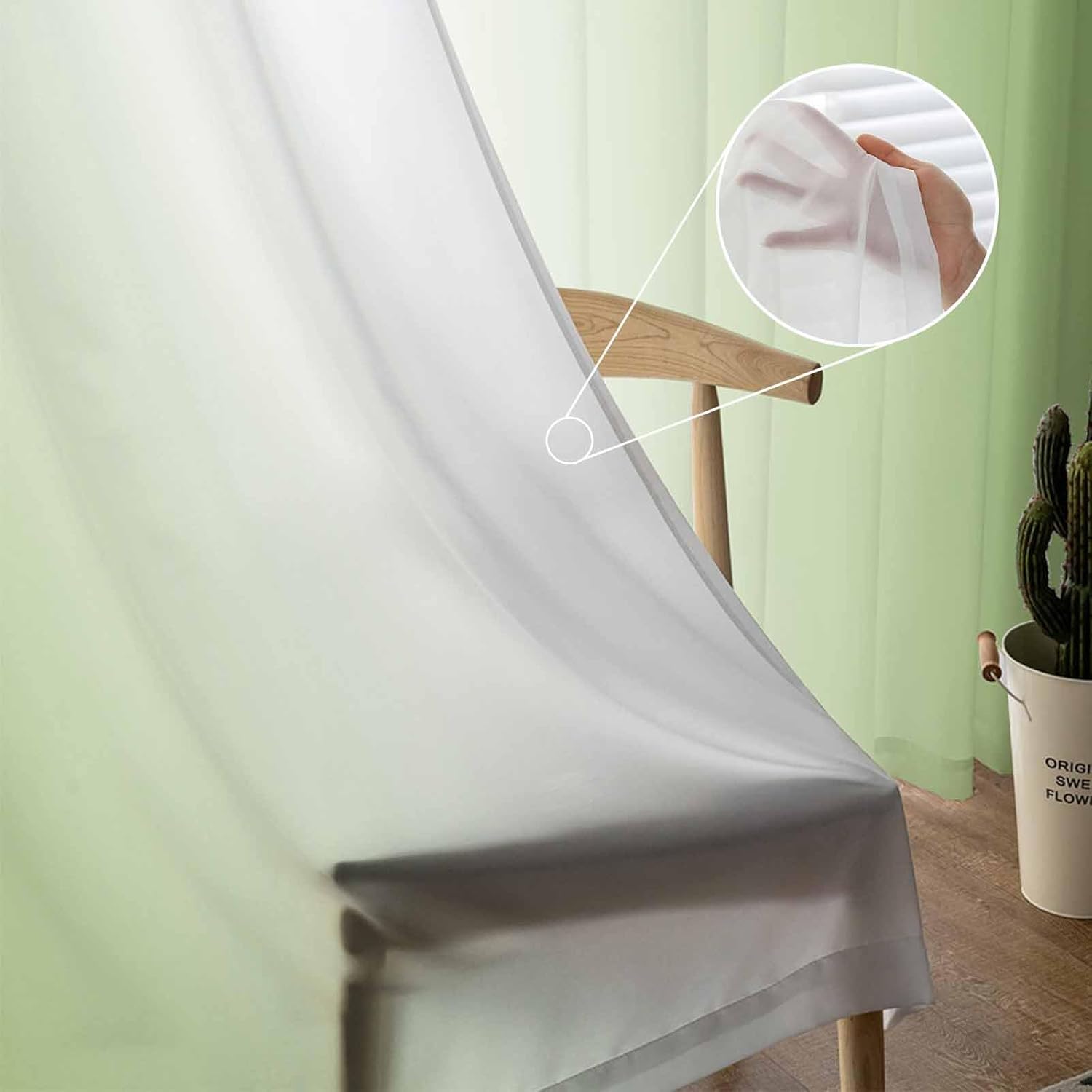 Amazon｜Fusion Sage グリーンカーテン 幅46x長さ72インチ リビングルーム ベッドルーム オフィス ハトメ型 保温カーテン  リングトップ ホームと窓用 2パネル オンブレグリーン層｜カーテン オンライン通販 リビングルーム用グリーンオンブレセミシアーカーテン、長さ72インチ、フレッシュグリーングレーデント ホワイト抽象ウィンドウトリートメ