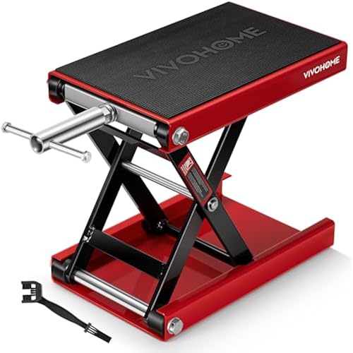VIVOHOME 1100 LBS Motorcycle Lift Scissor Jack, Wide Deck Hoist Stand, Red