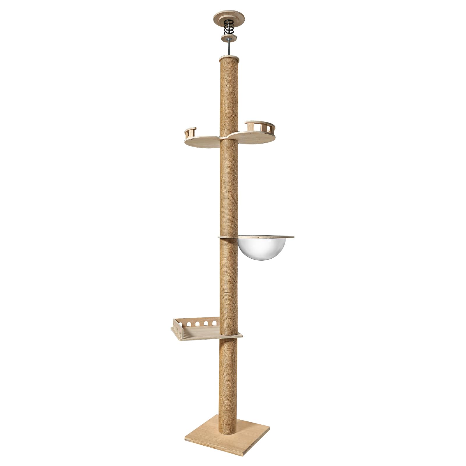 Torre per gatti a 3 livelli fino al soffitto (255-265 cm), struttura da arrampicata per gatti, albero per gatti montato a parete, grande mobile per gatti con spazio per dormire