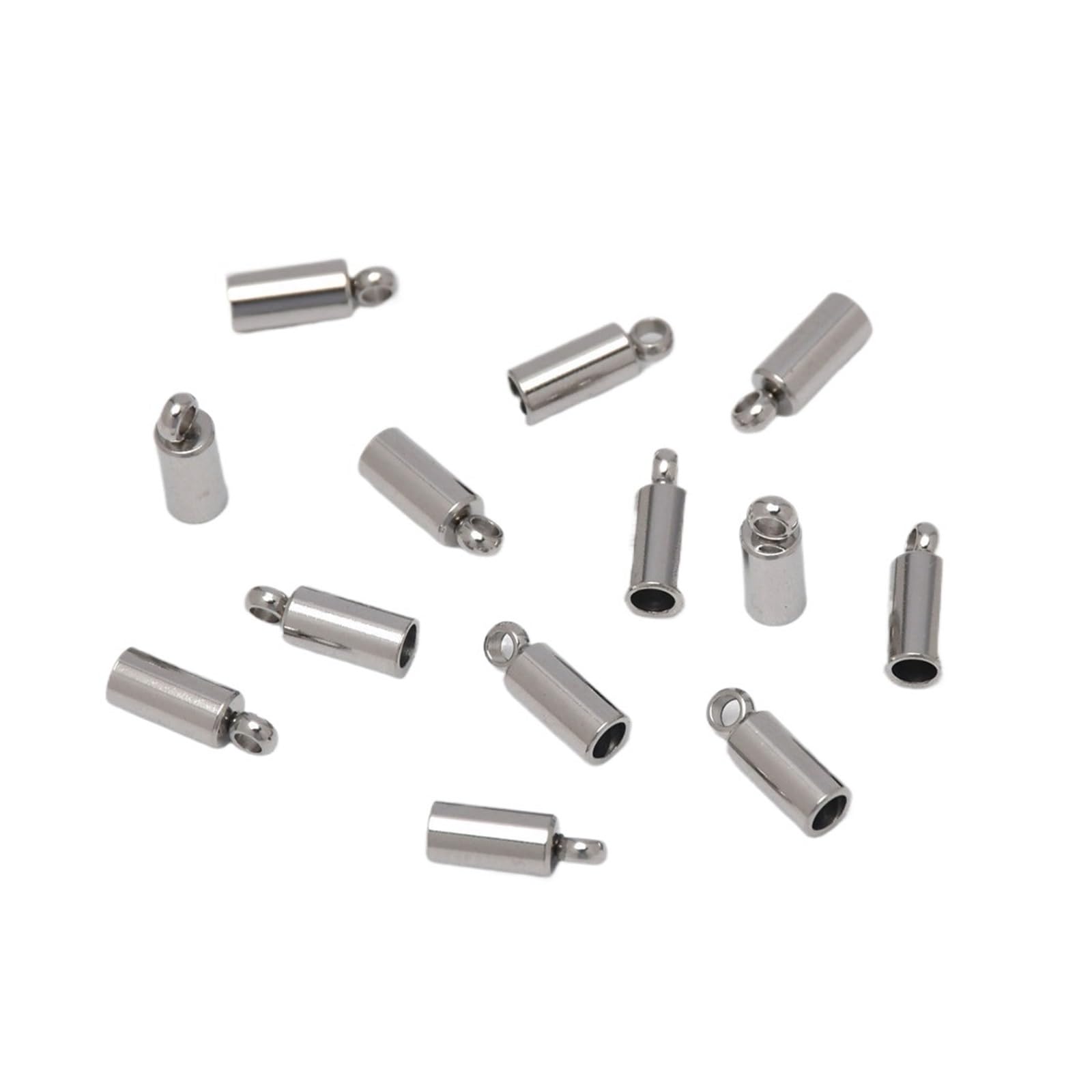 WEKONUMEX Rope Stoppers, 10 Pack Stainless Steel Glue In Cord End Caps 2-10mm Silver Gold With Loop For DIY Jewelry(Silver Color 2mm)