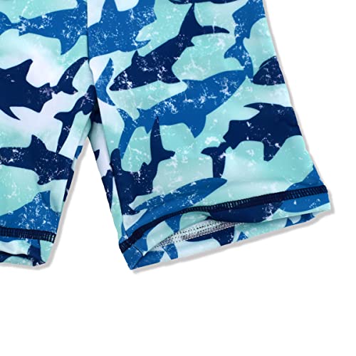 Image of Kids Short Sleeve Sunsuit Swimwear Boys Two Piece Rash-Guard-Sets Dinosaur Pattern