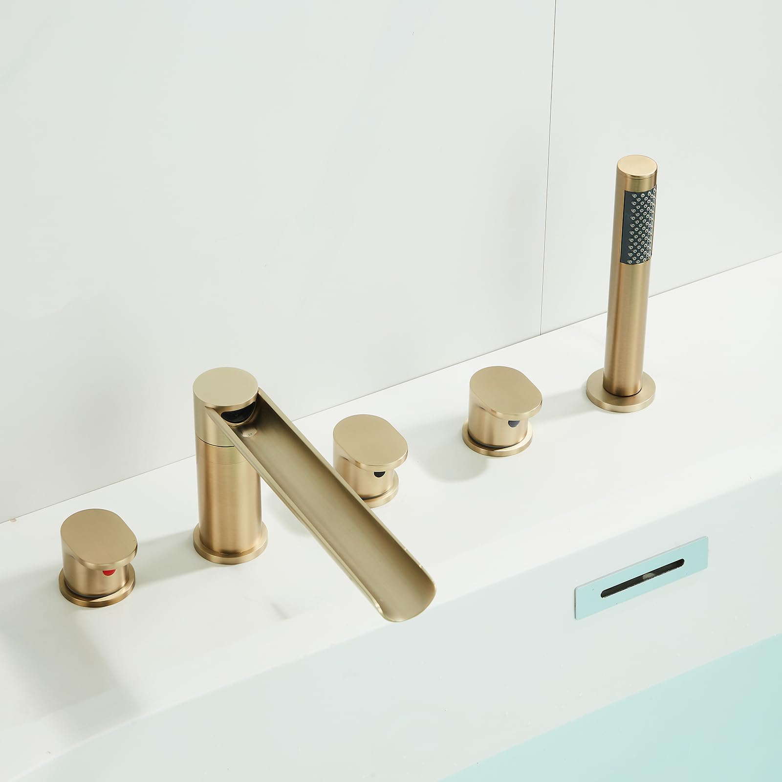 XJTNLB Grifo Bañera Ducha Cascada Grifos Duchas de Baño, Oro Cepillado