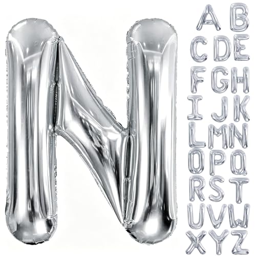Aeniaza 40 Inch Letter Balloons Large Silver Letter N Alphabet Banners Foil
