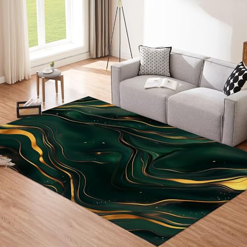 Tapis lavable salon marbre vert foncé 240x300 cm - 3