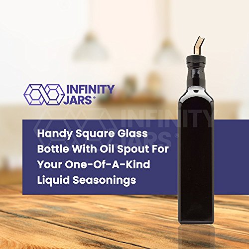 Infinity Jars 500 Ml (17 Fl Oz) Black Ultraviolet Square Glass Oil Bottle With Plastic Pour Spout #TOP4