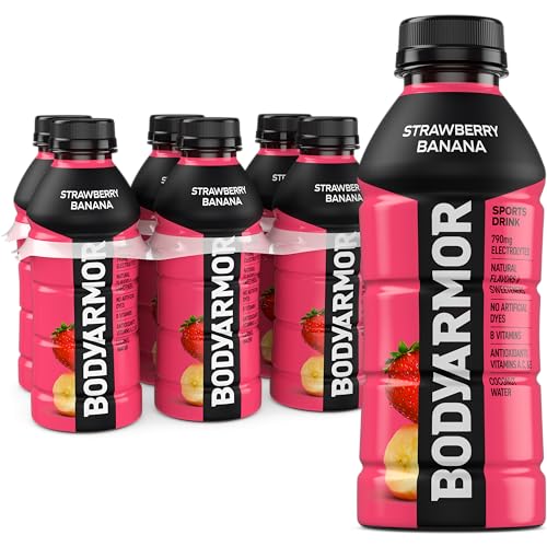 BODYARMOR Sports Drink, Strawberry Banana, Electrolyte Drink Hydration, 16 Fl Oz Bottles (6 Pack), Flavored Coconut Water with B Vitamins & Antioxidants