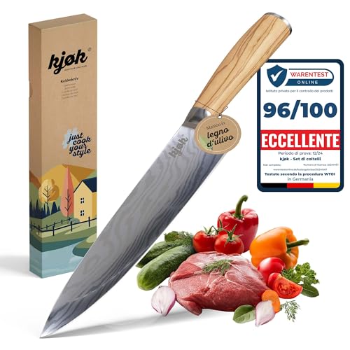 kjøk Coltello da cuoco trinciante professionale durezza 58±2 HRC da 20cm in stile Damasco giapponese manico in legno d’olivo - coltello premium da cucina coltello da chef 20 cm