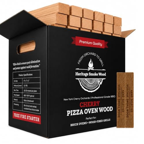 Heritage Smoke Wood Cherry Pizza Oven Wood with Fire Starter - Kiln Dried Cherry Hardwood Firewood 6 Logs for Brick Fire Pizza Ovens & Grills 6 lb Low Smoke High Heat Competition-Grade Clean Burn