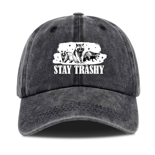 DLTRXMY Unisex-Adult Black Baseball Cap, One Size Fits Most Cotton, Funny Raccoon Design, Sun Protection, Breathable, Adjustable, Casual Everyday Wear