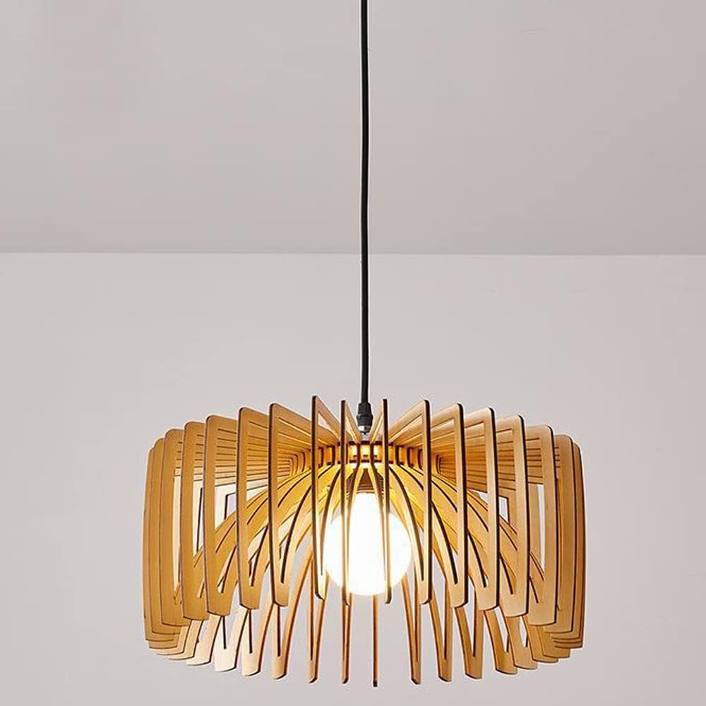 Luminaire suspendu bois 30 cm et abat-jour creux haut de gamme