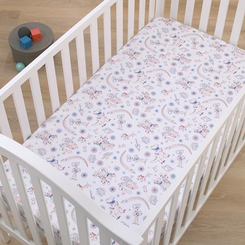 Image of Disney Toy Story Blue, Orange, and White, Woody, Buzz, and Jessie Super Soft Nursery Fitted Crib Sheet